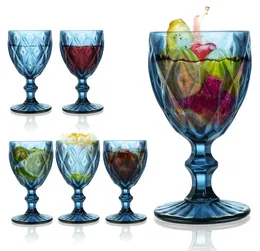 彫刻ビールジュースワイングラスウェアリリーフ色のビンテージ赤ワインゴブレット彫刻エンボス加工されたガラスカップ