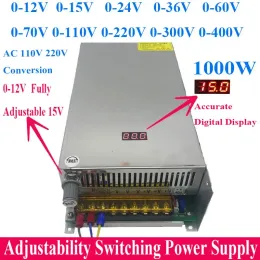 Justerbar 1000W omkoppling strömförsörjning DC 0- 12 Volt 24V 36V 48V 60V 70V 110V 220V 300V 400V Digital Display Spänningsreglerad