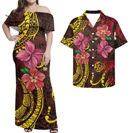 Hawaii Flower Luksus Kobiety Sexy Off Ramper Ruffles Bodycon Long Dress Polinezyjski Party Party Club Sexy Elegant Vestido 240410