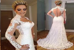 Abito da sposa sexy avorio color innamorato di alta qualità See attraverso maniche lunghe abito da sposa in pizzo