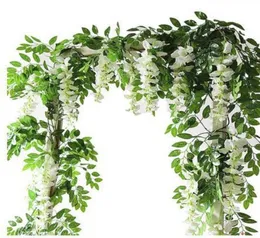 2M Wisteria Artificial Flowers Vine Garland Wedding Arch Dekoracja Fałszywe rośliny liście rattan tartę faux kwiaty dekoracje domowe 2548225