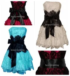 2019 Strapless Bustier Contrast Lace and Crinoline Ruffle Prom Mini Dress Junior Plus Size1392830