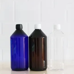 زجاجات التخزين 5pcs 1000ml مستحضرات تجميل بنية بني فارغ مع غطاء كبير الحجم كبير الحاوية البلاستيكية سدادة زجاجة زرقاء زرقاء ديي