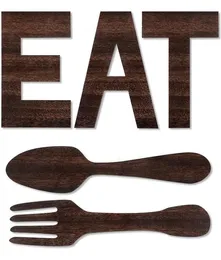 참신 아이템 Eat Sign Fork 및 Spoon Wall Decor 소박한 나무 장식 디코레이션 편지 Art3709372 세트 3709372