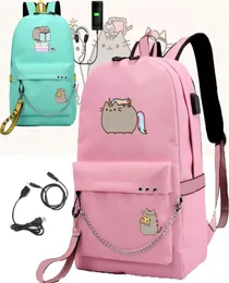 Imido söt fet katt ryggsäckar för flickor tillbaka till skolan axlar ryggsäck usb laddning canvas resväska tonåringar bärbara väskor lj204218325