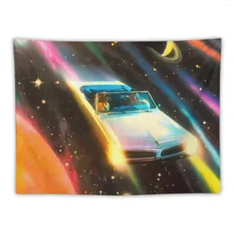 Tapisserier När ljuset kommer in-färgglad sci-fi-rymdutforskning äventyr collage konst retro-futuristisk design tapestry