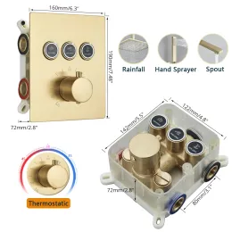 Pinsel Gold Thermostatische Badezimmer Dusche Wasserhahn Niederschlag Duschkopf Decken Wandmontierte Badewanne Mixer Tap Bad Dusch Set Set