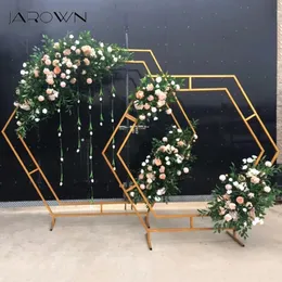 Flores decorativas grinaldas jarown ferro forjado hexagonal arch arame estágio de casamento decoração de flores em casa Screen259k