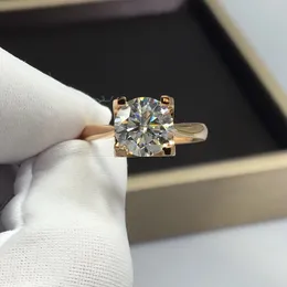 18K Gül Altın Kaplama Orijinal Parlak Kesim 12 CT Diamond Testi D Renk İnek Kafa Yüzüğü Lüks Taş Takı240412