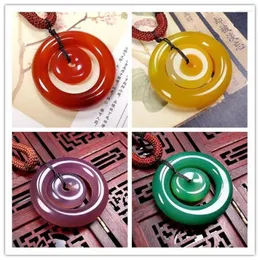 Pendant Necklaces Natural Chalcedony Mother And Child Peace Buckle Jade Ring Red White Pink Yellow Purple Green Sweate