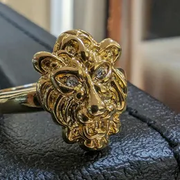 JBJD Vintage Jewelry Gold Plated Lion Head Art Ring Wildtiere Unisex Accessoires240412