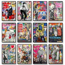 Banksy Graffiti Canvas Målning Inspirerande citat Pop Art Mural for Home Living Room Office Wall Decor Estetisk gåva