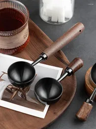 Colher de café alça de madeira alça de madeira longa medir colher de aço inoxidável curto feijão especial