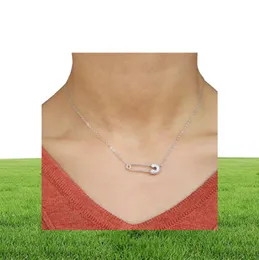 european women jewelry simple safety pin necklace paved cz shiny silver 925 simple latest design silver jewelry2007072