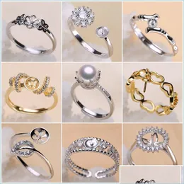 Configurações de jóias 925 Sier Diy Pearl Ring Shiny Zircon para Mulheres Menina Moda Tamanho Ajustado Droga Droga Droga Dhgarden Dhjwz