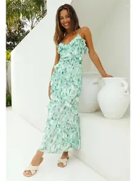 Lässige Kleider Foridol Rüschen gedruckt Sundress Women Sommer Maxi Slip Kleid für Urlaub Boho ärmellose gerade Vestidos 2024 Blumen