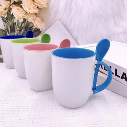 Mugs Creative Spoon Insertion Cup Daily Coffee Water Heat Transfer Coating Mug Ceramic Factory Production