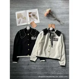 Women's Knits & Tees Early Autumn Studded Diamond Detachable Doll Neck Long Sleeve Heavy Duty Design Jacquard Letter Cute Age Reduction