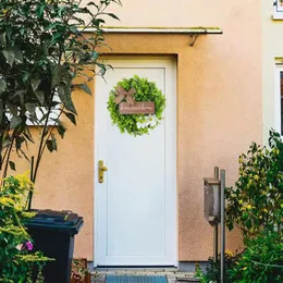 Flores decorativas Porta pendurada grinalda elegante eucalipto flor Festive festivo com cartas em inglês de lancho