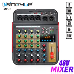 Mixer MXI6 6Cannel Profissional portátil Mixer de mixagem de áudio Computador com fonte de alimentação de 48V para gravação de karaokê de festa