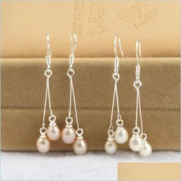 Dangle żyrandol moda Pearl kolczyki naturalne słodkowodne 6-7 mm 3a biżuteria kropla sier sier do kobiet dostawa prezentów dhlql