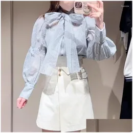 レディースブラウスシャツwakuta harajuku bow lace long leseve feminino moda tops 2024春の気質