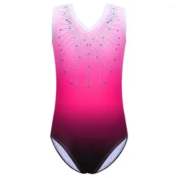 Stage Wear BAOHULU Kids Gymnastics Leotard One-Piece Sleeveless Gradient Color Ballet Shiny Diamond Dance Bodysuit For Girl