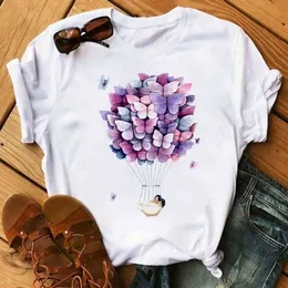 Designer DesignerWomen's T-shirt Kvinnor Summer Flower Hot Air Balloon Fashion Half Sleeved White Bottom Shirt Casual Womens Short Sleeved T-shirt