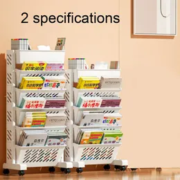 Removable Table Side Bookcase 5/6Tier Floor Bookshelf With Wheels Student Book Storage Rack Trolley Rolling Cart For Home School