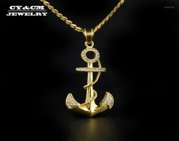 Anhänger Halsketten Gold Silber Farb Anker Edelstahl aus Strass Metall Bling Halskette Hip Hop Männer Frauen Juwely16137737