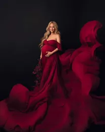 Sukienki macierzyńskie Kobiety macierzyńskie na ramię syrena szyfonowa Szyfonka V szyja elegancka dopasowanie długa maksymalnie fotografia baby shower sukienka na zdjęcie 24412