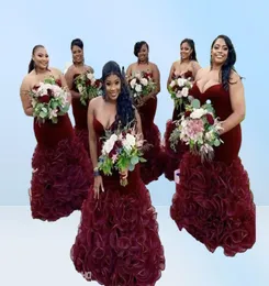 Burgundy Nedime Elbiseleri Organza Fırıltı Afrika Pron Elbiseleri Düğün Konuk Dresses Tuzak Velvet Tedeliği Sırtsız Akşam Dres28261064