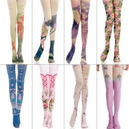 Suprimentos 140d meias de impressão de flores fofas lolita veet calças justas japonesas Haruku Lolita Pantyhose Bottoming Anime Tattoo Pantyhose