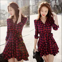 Fashion Womens Lady Long Sleeve Ruffles Office Ladies Casual Flannel Plaid Check Button Down Top Layer Shirt Dress 240412