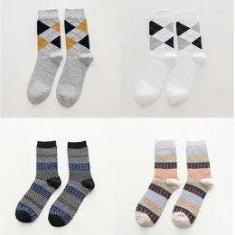 Men's Socks 1/2 Pairs Comfort Blended Quality Warm Breathable Soft Casual Dotted Line Rhombus Prints Spring Autumn Male Sock
