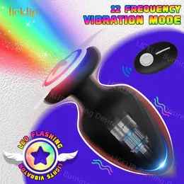 Licklip Remote Remote Vibrating Butt Plug Anal Plug com base de luz de luz leve Anus Toys para homens Mulher com asas Vibrador de próstata