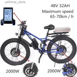 Cyklar Ride-ons Electric Bicycle For Men Fat Bicycle Front and Brab Double Drive Outdoor Mountain Bike 4.0 Fat Tire E-Bike 32AH 2000W * 2 L47