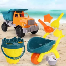 Eltern-Kinder Interactive Outdoor Game Plaything Beach Castle Eimer Schaufel Rake Form Truck Trolley Sandspielzeug Set 240403