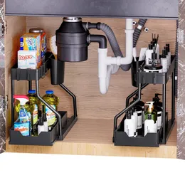 Küchenaufbewahrung unter dem Waschbecken Organisator 2-stufige L-Form-Schieber und Ziehschalter herausziehen