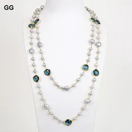 قلادة قلادة GG Jewelry 51 '' رمادي Braque Round Pearl Blue Crystal Necklace Long