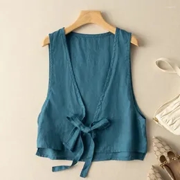 Women's Vests Summer Womens Cotton And Linen Lace Up Vest Waistcoat