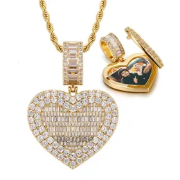 Customized Flip Heart Photo Frame Pendant Necklace with Diamond Hip-hop Collection Jewelry