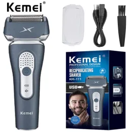 Barbeadores kemei homens elétricos recíproco flutuante barbear barbeador de papel alumínio de barba molhada barba seca de barba sem fio recarregável sem fio