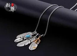 Japan and South Korea Takahashi Goro Feather Necklace men039s titanium steel student couple hip hop Eagle Claw Takahashi Leaf P5962854