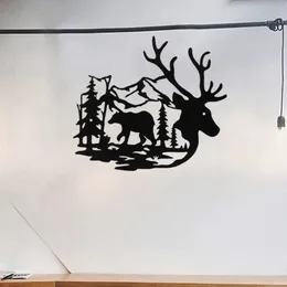Las Elk Metal Wall Art Znak Wiszący Dekor wiejski Wystrój Czarne wycięcie tablica domowy biuro salonu dekoracja sypialni