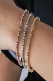 Projektantka Bransoletka Hip Hop Diamond Bracelet tenisowy dla kobiet luksusowy prezent biżuterii 3 mm mody cyrkon łańcuch Bangles2244934