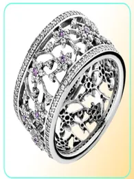 Compatível com anel de jóias Silver Forget Me Not Purple Clear CZ Anéis 100% 925 Jóias de prata esterlina inteira DIY para Women194D9022402