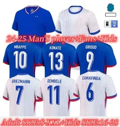 24 25 프랑스 Mbappe Kante Benzema Football Jersey 2024 유럽 챔피언십 팬 플레이어 버전 Maillot de Foot 남자 셔츠 어린이 세트 풋볼 저지는 맞춤화 될 수 있습니다.