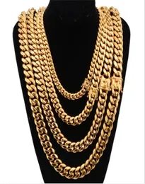 Cravatta inossidabile in acciaio 18k oro oro alto lucido Miami Cuba a collegamento Collana a catena di gioielli MAGNA PUNK HIP Hop Hop 8mm 10mm 12mm1327928
