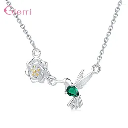 Hängen Creative Green Zircon Hummingbird Pendant Necklace 925 Sterling Silver Jewelry Bird Clavicle Chain Fashion Women
